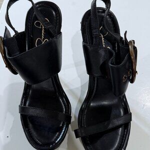 Jessica Simpson Black Leather Ankle Buckle Sandals – Minimalist Chic